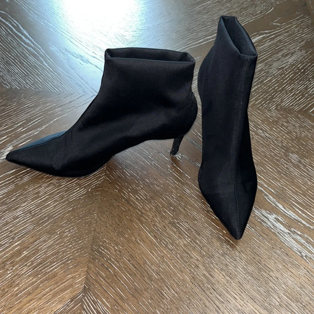 Tony Bianco black satin sock ankle bootie Size 6